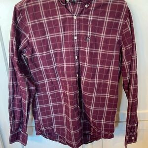 American Eagle Outfiters Men's Button Down Maroon Plaid Shirt Classic Fit Size M